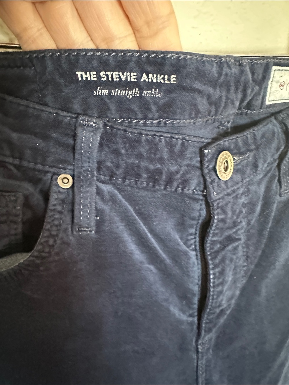 AG Adriano Goldschmied Stevie Ankle Velvet Pants Navy Blue Fall Slim Straight - Picture 4 of 7